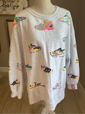 QUEEN OF SPARKLES Neon Sequin Sneaker Light Gray Sweatshirt Oversized
